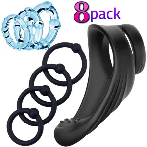 8-Pack Cock Ring Silicone Erection Enhancer Male Couples Balls Delay Sex Toy