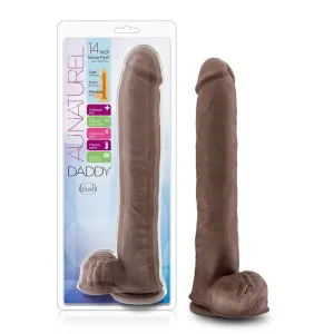 Au Naturel Daddy 14 in. Posable Dual Density Dildo with Balls Brown