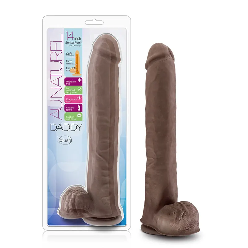 Au Naturel Daddy 14 in. Posable Dual Density Dildo with Balls Brown