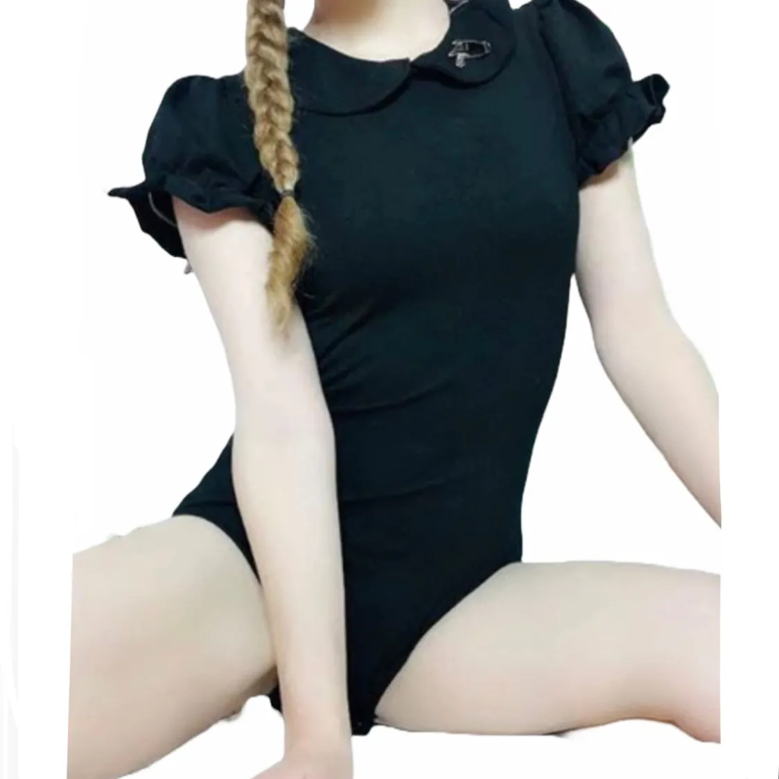 Black Cotton Collared Bodysuit