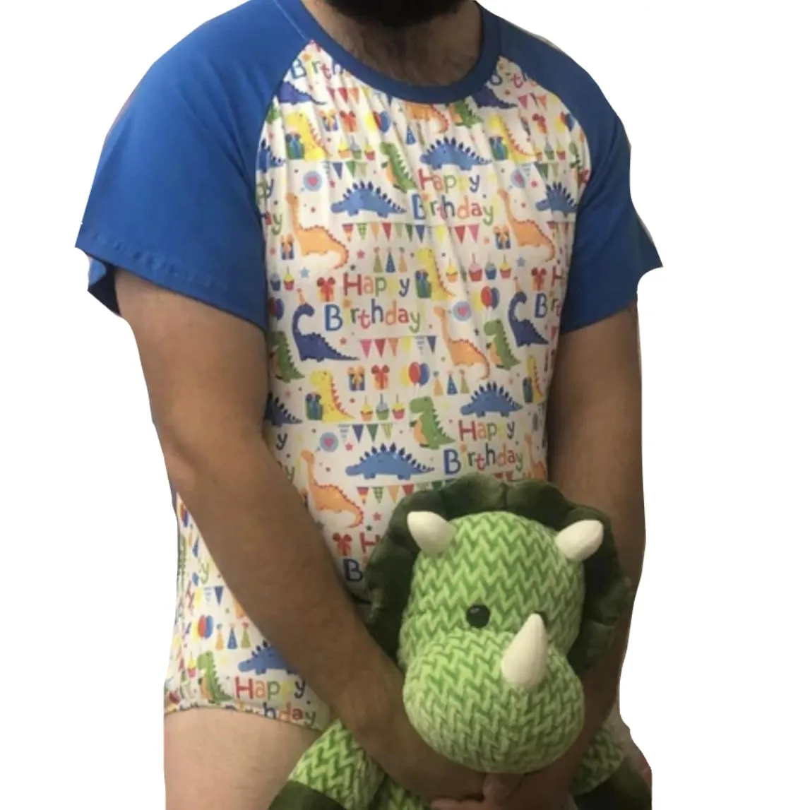 Blue Happy Birthday Dino Bodysuit