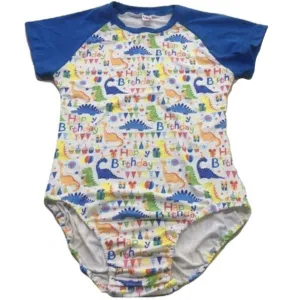 Blue Happy Birthday Dino Bodysuit