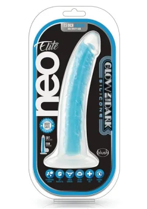 Blush Neo Blue Elite Glow in the Dark 7.5 Silicone Dual Density Cock