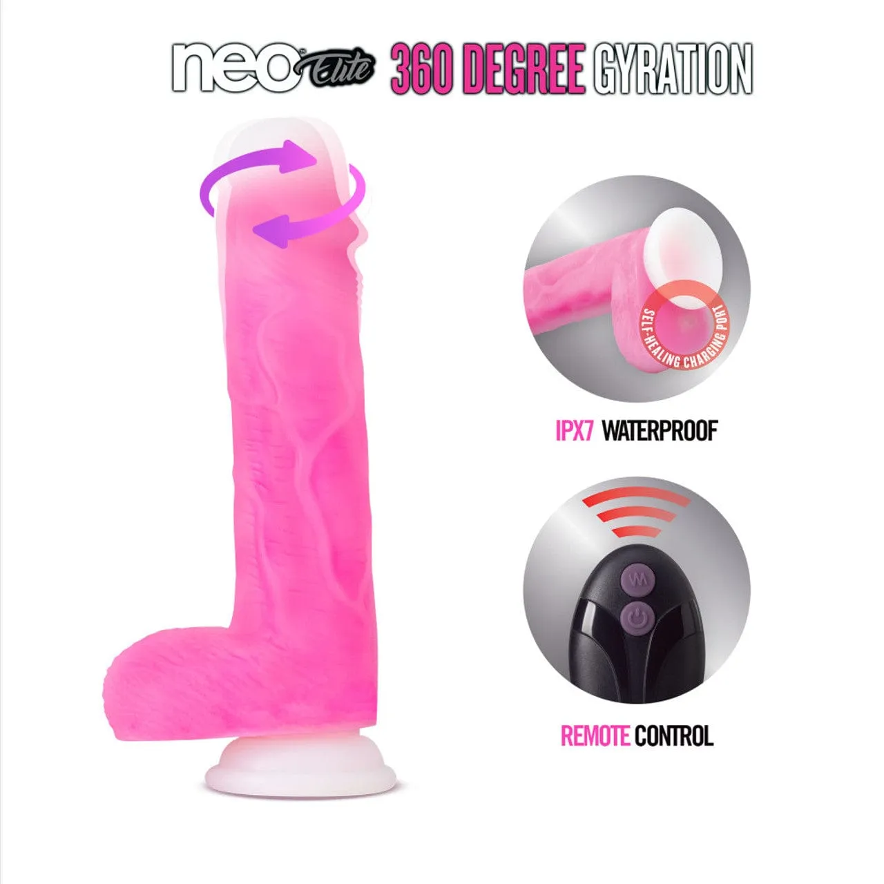 Blush Novelties - Neo Elite Roxy 360 Degree Gyrating Vibrating Realistic Dildo with Balls 8.5 (Pink)