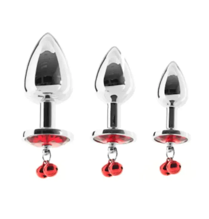 Booty Sparks Red Gem Anal Plug Set with Jingle Bells