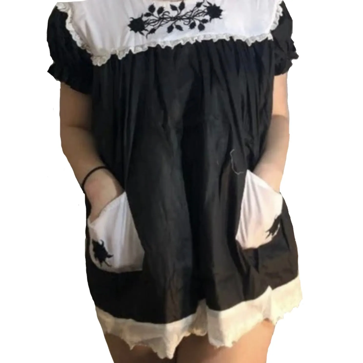 Goth Roses Embroidered Baby Doll Dress