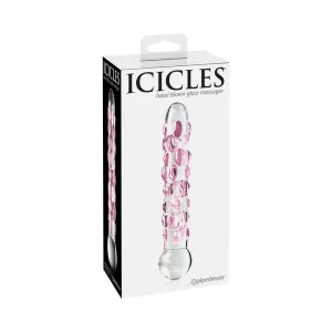 Icicles No. 7 Textured 7 in. Glass Dildo Pink/Clear