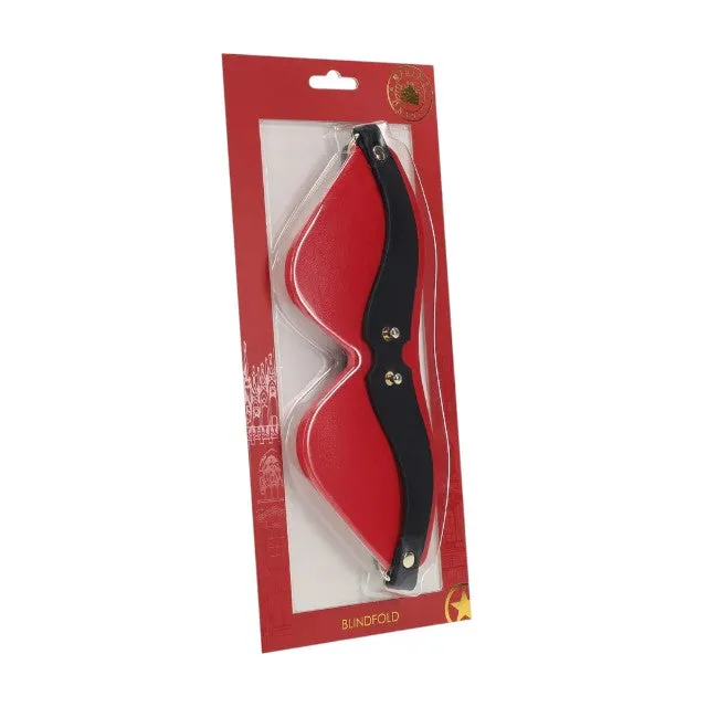 Mască OUCH! Blindfold - Milan Collection. pentru jocuri erotice BDSM. din piele îmbinată. mărime ajustabilă. culoare roșu cu negru