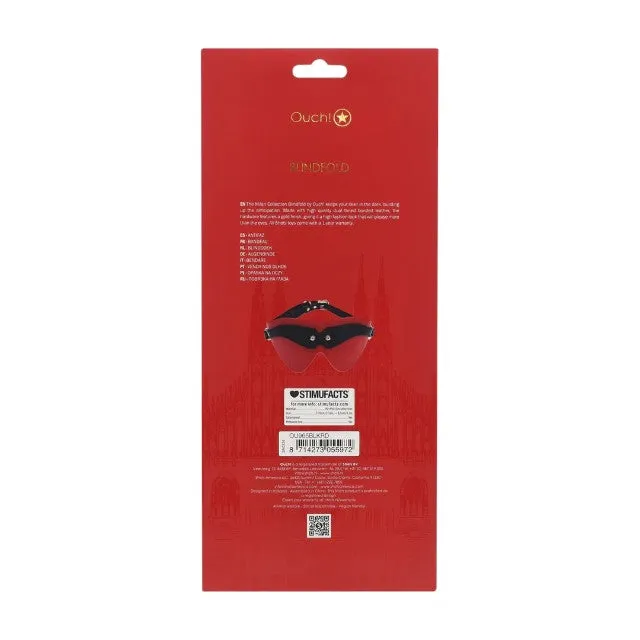 Mască OUCH! Blindfold - Milan Collection. pentru jocuri erotice BDSM. din piele îmbinată. mărime ajustabilă. culoare roșu cu negru