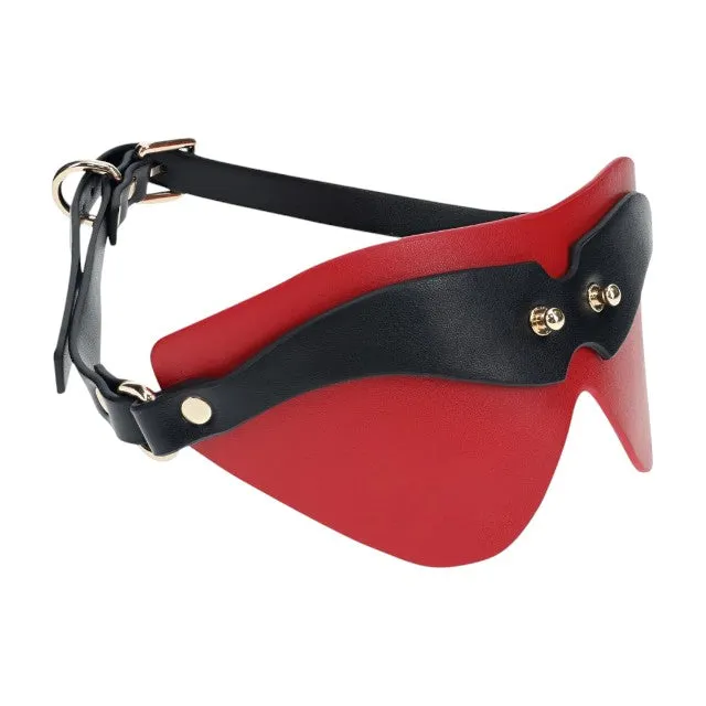 Mască OUCH! Blindfold - Milan Collection. pentru jocuri erotice BDSM. din piele îmbinată. mărime ajustabilă. culoare roșu cu negru