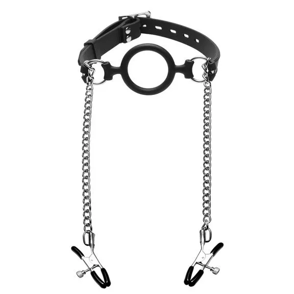Mutiny O-ring Gag With Nipple Clamps