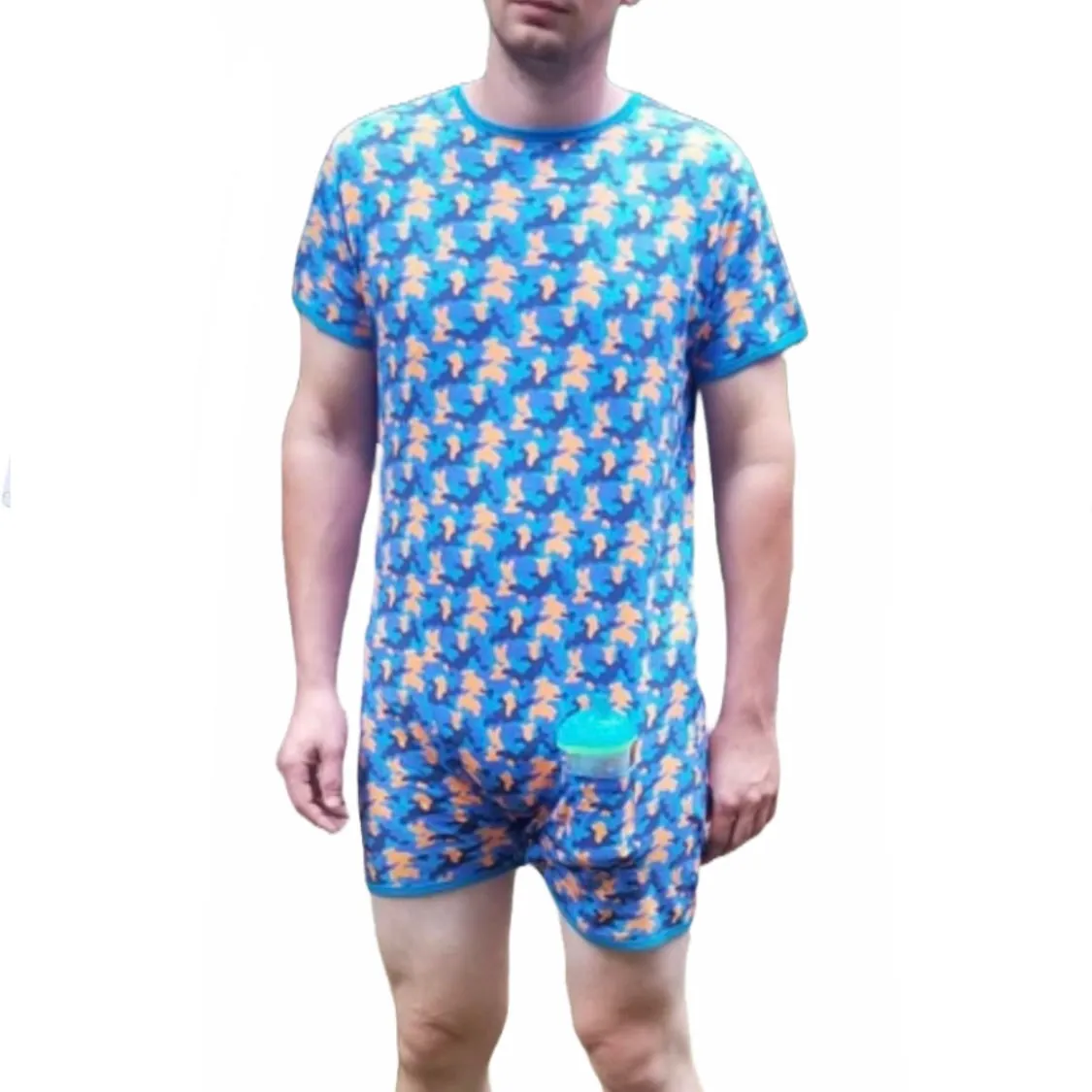 Squishyabdl Blue and Orange Camouflage Cotton Romper