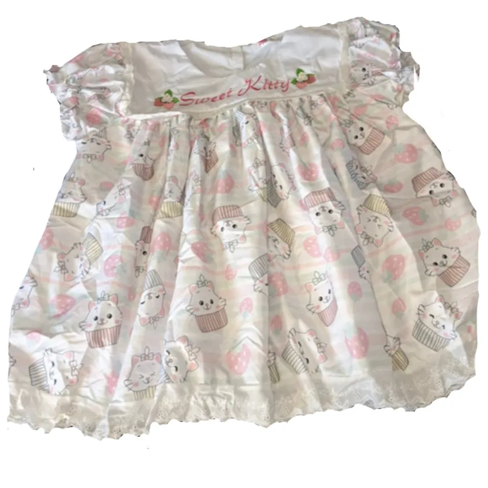 Sweet Kitty Embroidered Baby Doll Dress