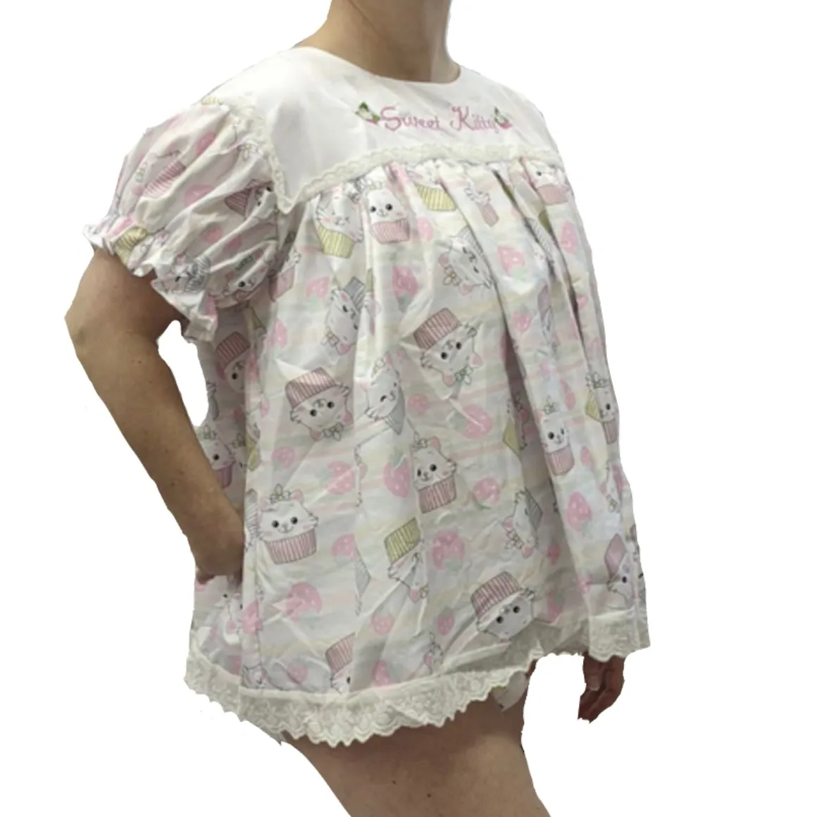 Sweet Kitty Embroidered Baby Doll Dress
