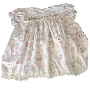 Sweet Kitty Embroidered Baby Doll Dress