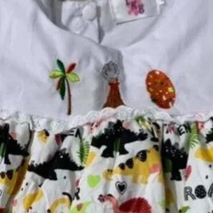 Wild Dino Friends Embroidered Baby Doll Dress